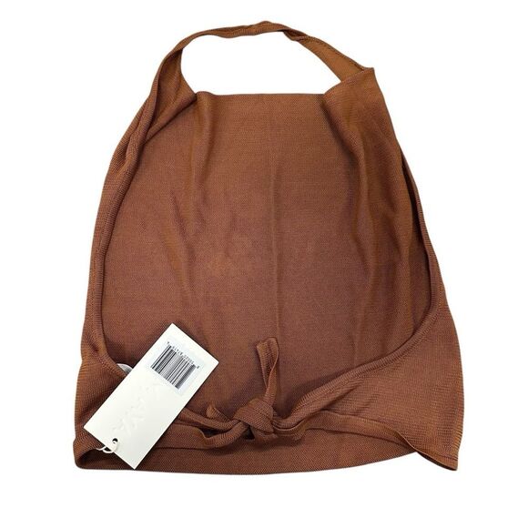 New Aya Muse Cinnabar Knit Tied Draped Halter Crop Top XXS Brown - Picture 4 of 5